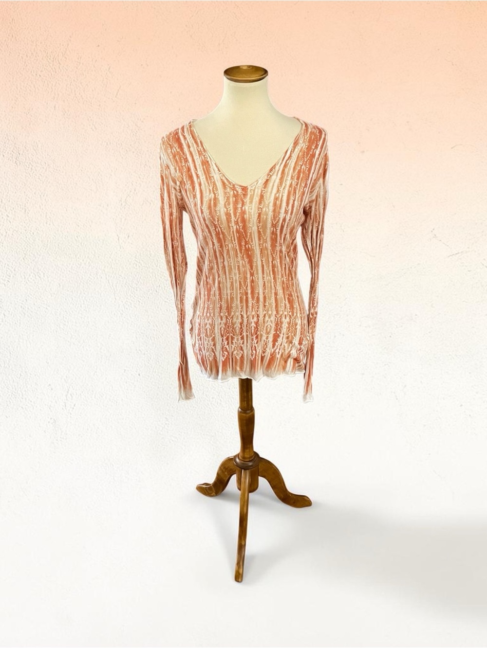 #152, Gianni Bini Cream and Rust vintage Sheer Top, size M